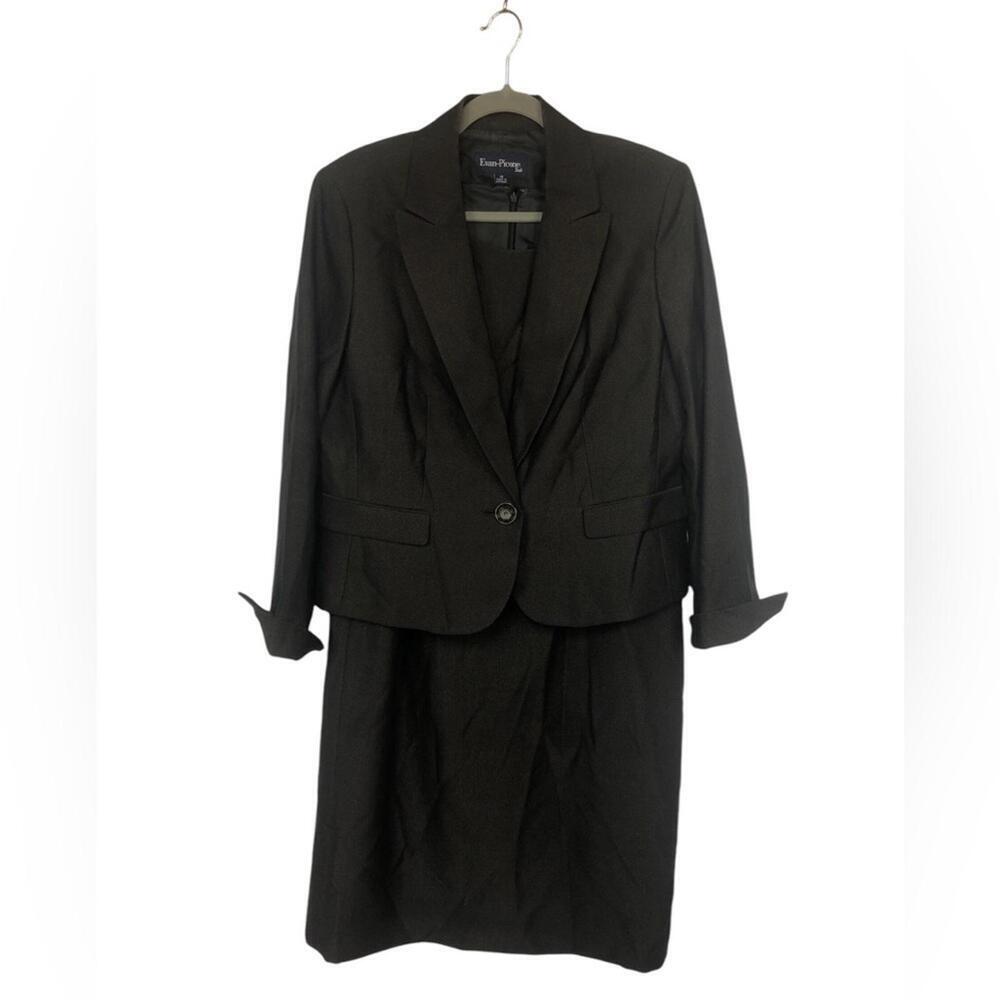 Evan Picone Two Piece Dress Suit Sleeveless Sheath Single Button Jacket Tweed